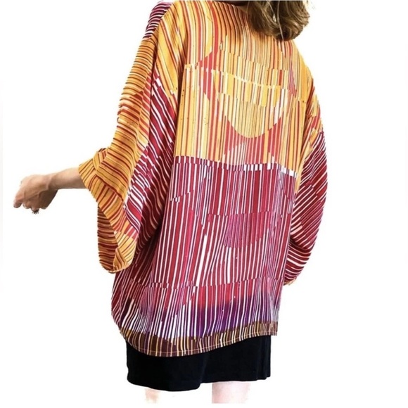 CAbi Mon Ami Kimono Cardigan Women's Sunset Stripe Size Medium boho, Flowy - Picture 4 of 8